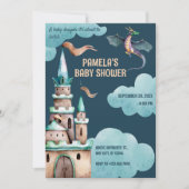 Invitation Bébé shower château du dragon vert (Devant)