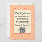 Invitation Bébé Shower Code QR Géométrique Jaune Pêche (Devant)