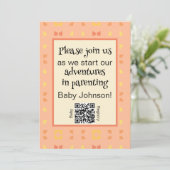 Invitation Bébé Shower Code QR Géométrique Jaune Pêche (Debout devant)