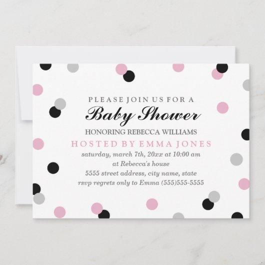Invitation bébé Shower Confetti Rose Noir Gris (Devant)