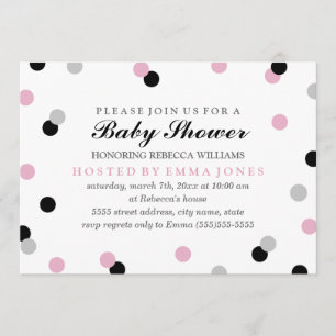 Invitation bébé Shower Confetti Rose Noir Gris