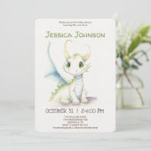 Invitation Bébé Shower Dragon Blanc Mignon de Conte de Fée (Debout devant)