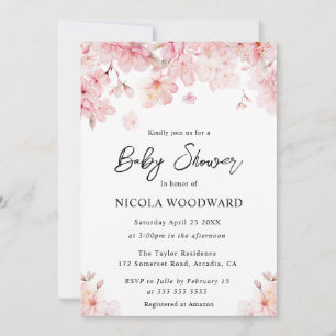 Invitation Bébé Shower Fleurs de Cerisier au printemps à l'aq