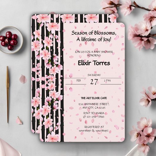 Invitation Bébé Shower Fleurs de Cerisier Sakura Spring