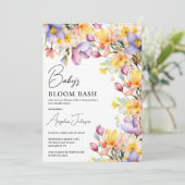 Invitation Bébé Shower Fleurs de Pervenche Jaune Aquarelle (Debout devant)