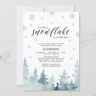 Invitation Bébé Shower Flocon de Neige Argenté Arbres d'Hiver