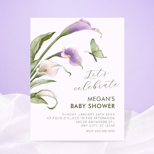 Invitation Bébé shower floral lilas