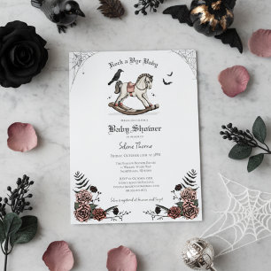 Invitation Bébé Shower Gothique Cheval à Bascule Roses Roses