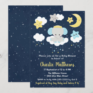 Invitation Bébé Shower Jaune et Bleu Marine Éléphant