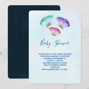 Invitation Bébé Shower Papillons Aquarelle Couleurs Douces