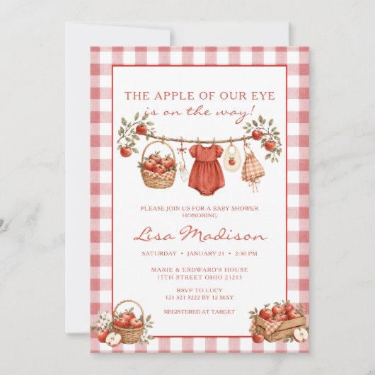Invitation Bébé Shower Pomme Rouge Pommet d'Amour (Devant)
