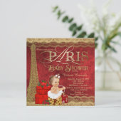 Invitation Bébé Shower Rouge Or Paris (Debout devant)
