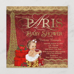 Invitation Bébé Shower Rouge Or Paris