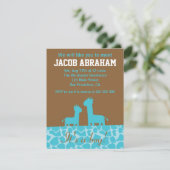 Invitation Bébé - silhouettes et motif bleus de girafe (Debout devant)