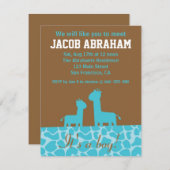 Invitation Bébé - silhouettes et motif bleus de girafe (Devant / Derrière)