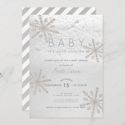 Invitation Bébé Silver Snowflake Son Baby shower extérieur fr (Devant / Derrière)