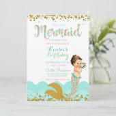 Invitation Bébé sirène fille pêche corail menthe or (Debout devant)