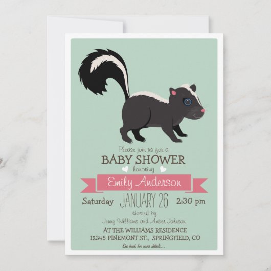 Invitation Bébé Skunk, Baby shower de bois ou arrosage (Devant)