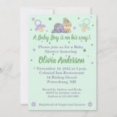 Invitation Bébé Snuggle - Baby shower vert & violet (Devant)