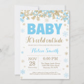 Invitation Bébé son Baby shower Cold Outside Blue Gold Boy (Devant)