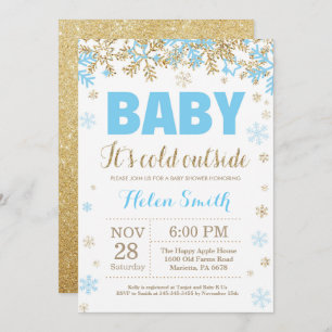 Invitation Bébé son Baby shower Cold Outside Blue Gold Boy