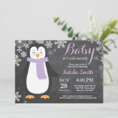 Invitation Bébé son Baby shower de fille de pingouin froid (Debout devant)