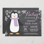 Invitation Bébé son Baby shower de fille de pingouin froid (Devant / Derrière)