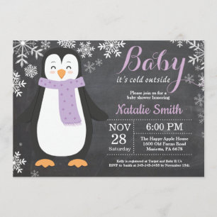 Invitation Bébé son Baby shower de fille de pingouin froid
