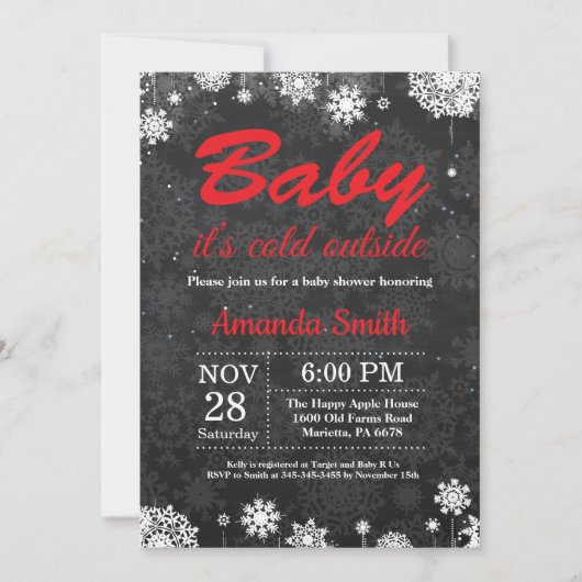 Invitation Bébé son Baby shower de flocon de neige froid en d (Devant)