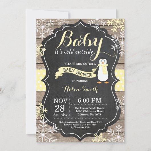 Invitation Bébé son Baby shower de manchot extérieur froid (Devant)