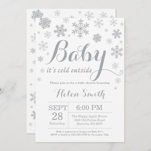 Invitation Bébé son Baby shower d'hiver froid (Devant / Derrière)