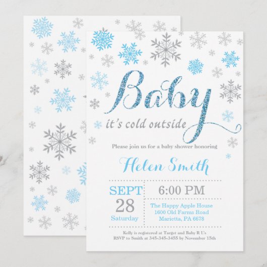 Invitation Bébé son Baby shower d'hiver froid (Devant / Derrière)