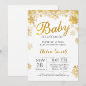 Invitation Bébé son Baby shower d'or froid à l'extérieur de l (Devant / Derrière)