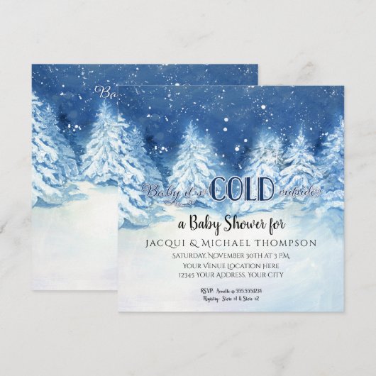 Invitation Bébé son baby shower extérieur froid d'arbres de (Devant / Derrière)