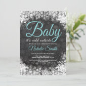 Invitation Bébé son baby shower extérieur froid de flocon de (Debout devant)