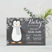 Invitation Bébé son baby shower extérieur froid de pingouin (Debout devant)