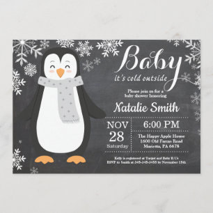 Invitation Bébé son baby shower extérieur froid de pingouin