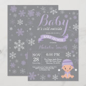 Invitation Bébé son baby shower extérieur froid de pourpre (Devant / Derrière)