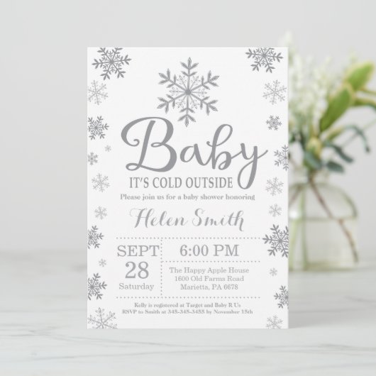Invitation Bébé son baby shower extérieur froid d'hiver (Debout devant)