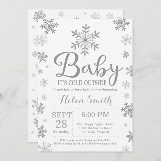 Invitation Bébé son baby shower extérieur froid d'hiver (Devant / Derrière)