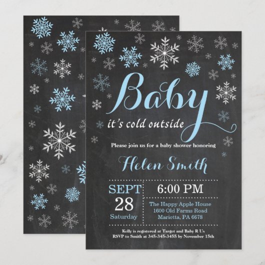 Invitation Bébé son baby shower extérieur froid d'hiver (Devant / Derrière)