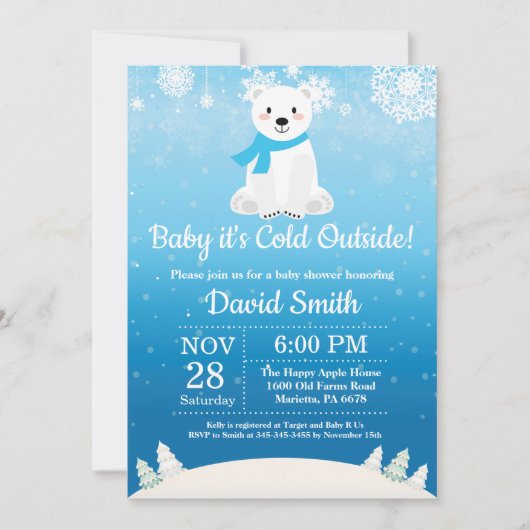 Invitation Bébé son Baby shower froid à l'extérieur de l'ours (Devant)