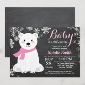 Invitation Bébé son baby shower froid de fille d'ours blanc (Devant / Derrière)
