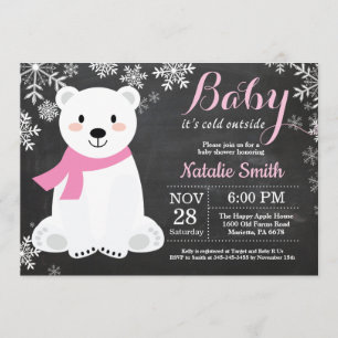 Invitation Bébé son baby shower froid de fille d'ours blanc