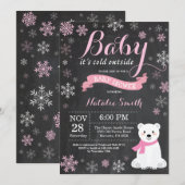 Invitation Bébé son baby shower froid de fille d'ours blanc (Devant / Derrière)