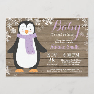 Invitation Bébé son baby shower rustique de pingouin