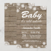 Invitation Bébé son baby shower rustique d'hiver d'extérieur (Devant / Derrière)