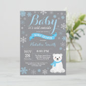 Invitation Bébé son bleu extérieur froid de baby shower de (Debout devant)