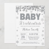 Invitation Bébé son froid à l'extérieur Baby shower argenté e (Devant / Derrière)