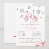 Invitation Bébé son froid à l'extérieur Coral Snowflake (Devant / Derrière)